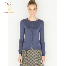 Women Cashmere Woolen Crewneck Cardigan Sweater with Button